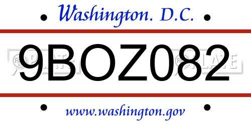 9BOZ082 District Of Columbia License Plate