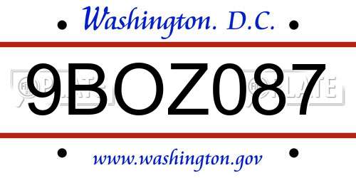 9BOZ087 District Of Columbia License Plate