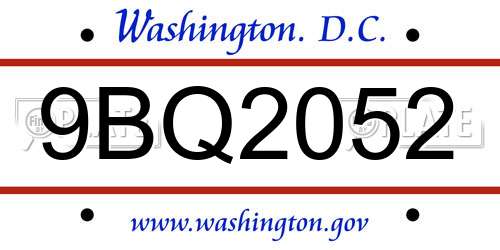 9BQ2052 District Of Columbia License Plate