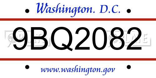 9BQ2082 District Of Columbia License Plate