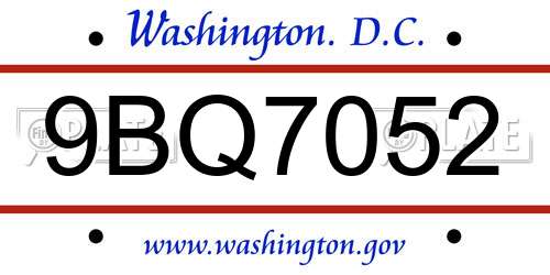 9BQ7052 District Of Columbia License Plate