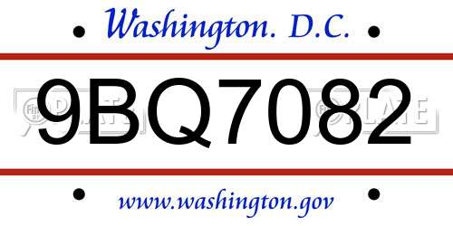 9BQ7082 District Of Columbia License Plate