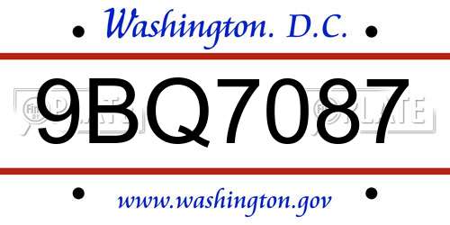 9BQ7087 District Of Columbia License Plate