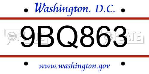 9BQ863 District Of Columbia License Plate