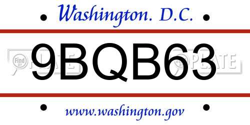 9BQB63 District Of Columbia License Plate