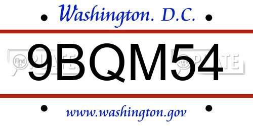 9BQM54 District Of Columbia License Plate