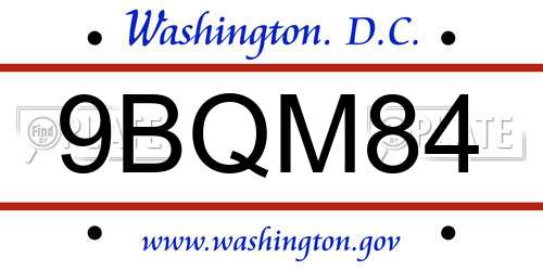 9BQM84 District Of Columbia License Plate