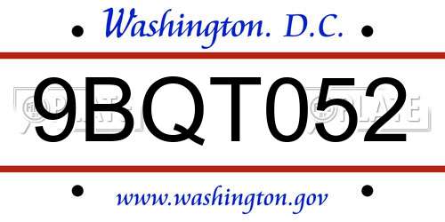 9BQT052 District Of Columbia License Plate