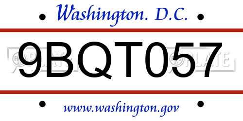9BQT057 District Of Columbia License Plate