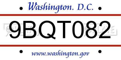 9BQT082 District Of Columbia License Plate