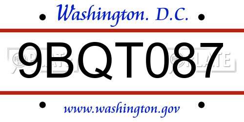 9BQT087 District Of Columbia License Plate