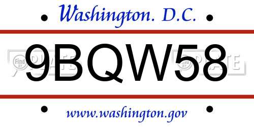 9BQW58 District Of Columbia License Plate