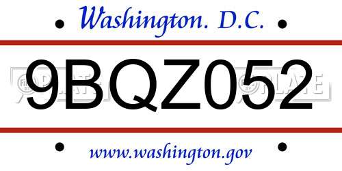 9BQZ052 District Of Columbia License Plate