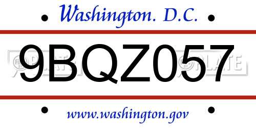 9BQZ057 District Of Columbia License Plate