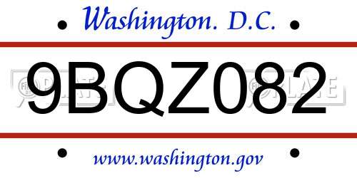 9BQZ082 District Of Columbia License Plate