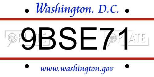 9BSE71 District Of Columbia License Plate