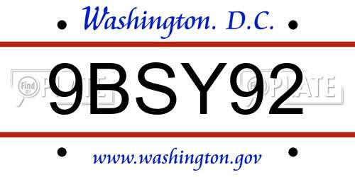 9BSY92 District Of Columbia License Plate