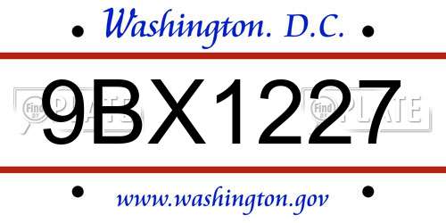 9BX1227 District Of Columbia License Plate