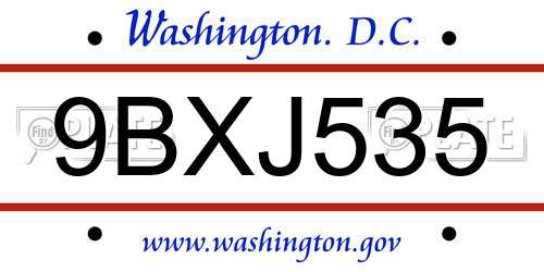 9BXJ535 District Of Columbia License Plate