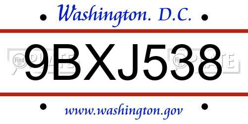 9BXJ538 District Of Columbia License Plate