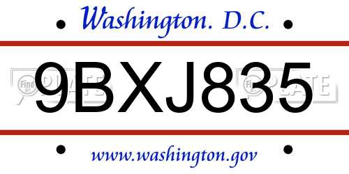 9BXJ835 District Of Columbia License Plate