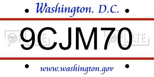 9CJM70 District Of Columbia License Plate