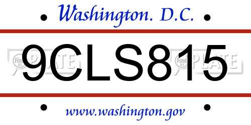9CLS815 District Of Columbia License Plate