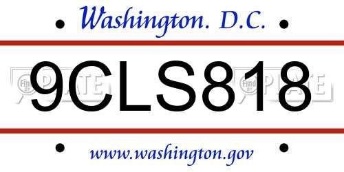 9CLS818 District Of Columbia License Plate