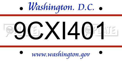 9CXI401 District Of Columbia License Plate