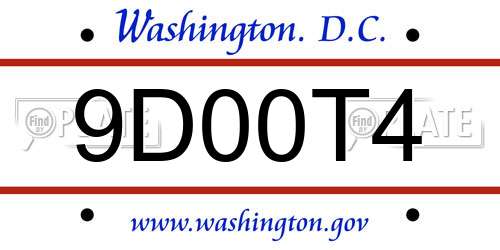 9D00T4 District Of Columbia License Plate