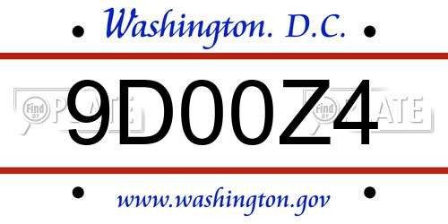 9D00Z4 District Of Columbia License Plate