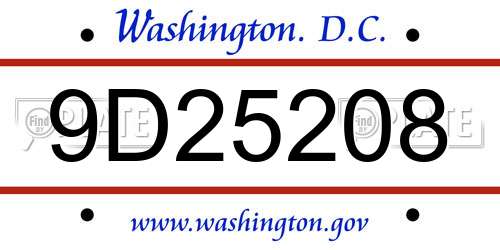 9D25208 District Of Columbia License Plate