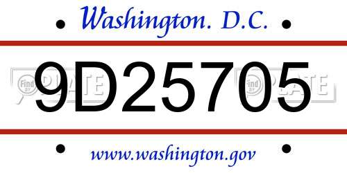 9D25705 District Of Columbia License Plate