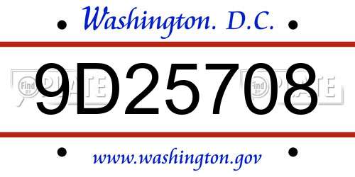9D25708 District Of Columbia License Plate
