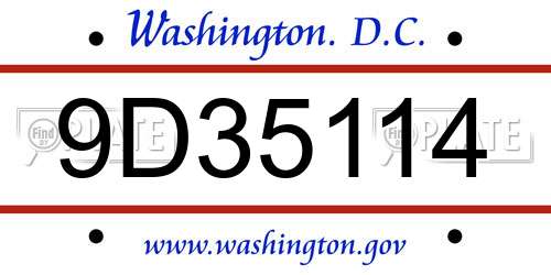 9D35114 District Of Columbia License Plate