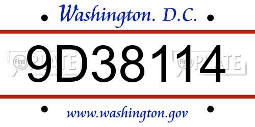 9D38114 District Of Columbia License Plate