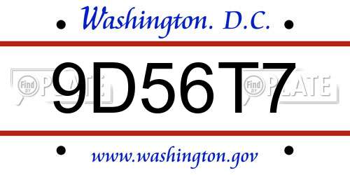 9D56T7 District Of Columbia License Plate