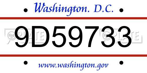 9D59733 District Of Columbia License Plate