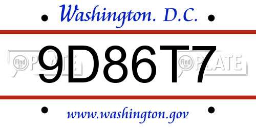 9D86T7 District Of Columbia License Plate