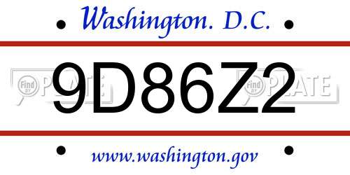 9D86Z2 District Of Columbia License Plate