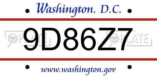9D86Z7 District Of Columbia License Plate