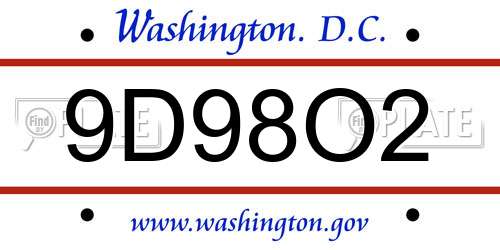 9D98O2 District Of Columbia License Plate