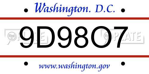 9D98O7 District Of Columbia License Plate