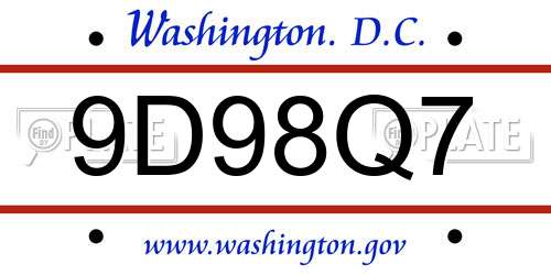 9D98Q7 District Of Columbia License Plate