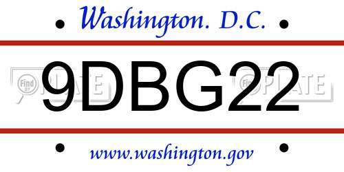 9DBG22 District Of Columbia License Plate