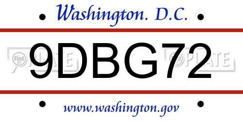 9DBG72 District Of Columbia License Plate