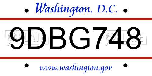 9DBG748 District Of Columbia License Plate