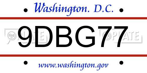 9DBG77 District Of Columbia License Plate