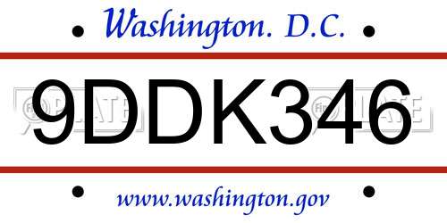 9DDK346 District Of Columbia License Plate