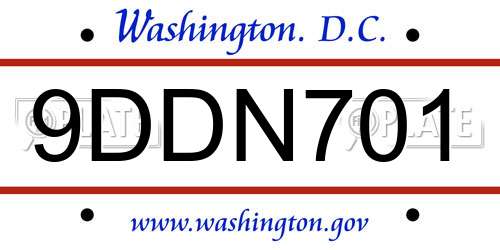 9DDN701 District Of Columbia License Plate